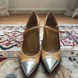 Start Weitzman nude and silver heels